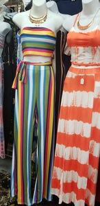 Summer 2 piece pants And Strapless tops stripe
